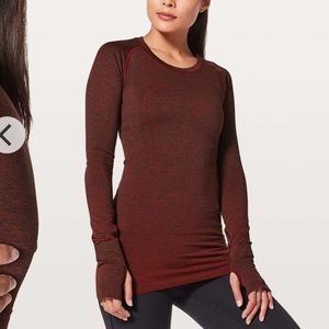 Lululemon Swiftly Tech Long Sleeve in Lulu Red / Black